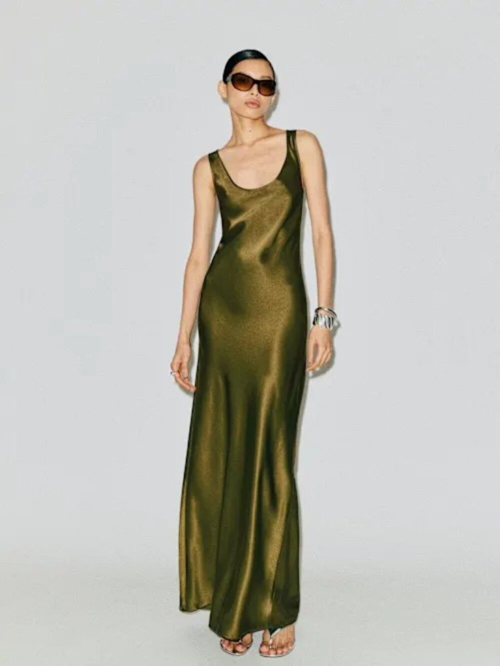 Reformation Pamela Silk Dress Green - Size 6